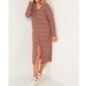Stripped Rib Knit Cardigan Sweater Midi Dress - Old Navy